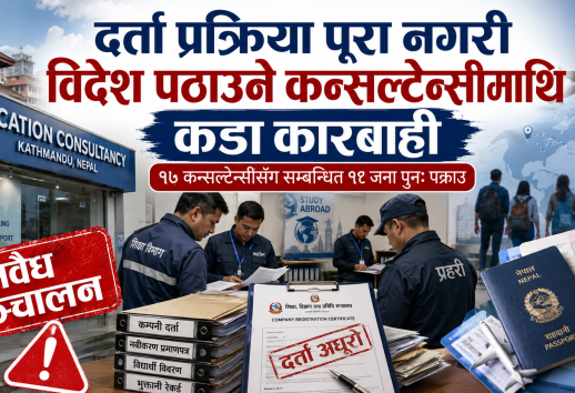 दर्ता प्रक्रिया पूरा नगरी विदेश पठाउने कन्सल्टेन्सीमाथि कारबाही, १८ जना पुनः पक्राउ